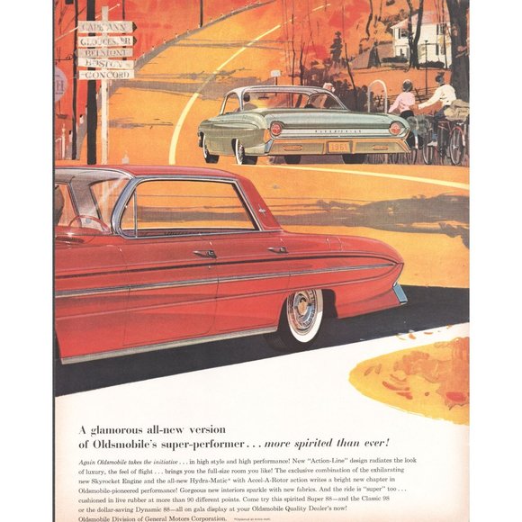 1961 Oldsmobile Super 88 Sedan 2 Page Vintage Print Ad Massachusetts Colonial - Picture 3 of 3